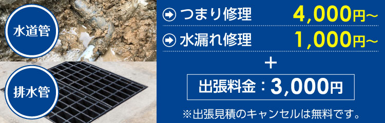 排水管・排水溝つまり修理1,000円～